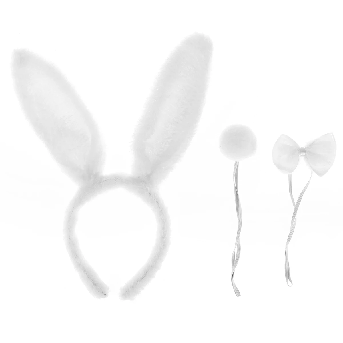 Белый 1set Kids Adult Rabbit Bunny Ears Headband Bow Ties Tail Set Party Cosplay Costume Plush Headwear Party Prop - Цвет: Белый