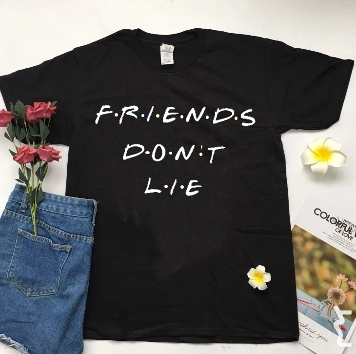 Футболки с надписью «friends dont lie» футболка из хлопка с короткими рукавами и круглым вырезом Повседневная забавная Футболка для леди, топы для девочек, футболки