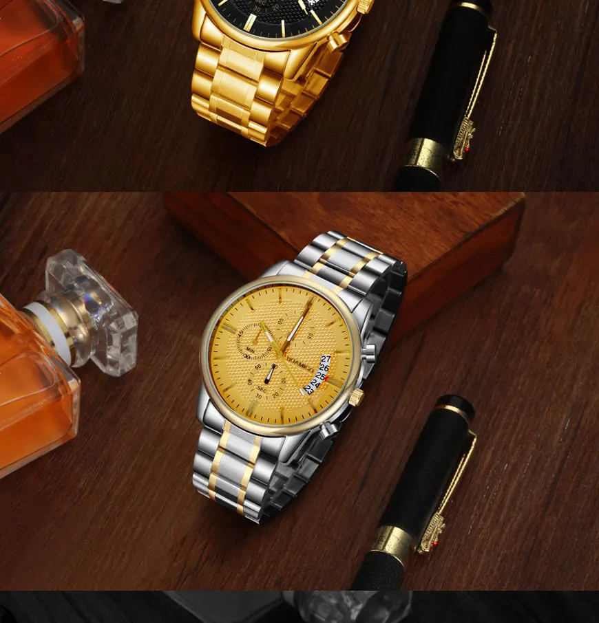 BOAMIGO мужские часы с хронографом спортивные мужские s часы лучший бренд класса люкс водонепроницаемые полностью Стальные кварцевые золотые часы мужские Relogio Masculino