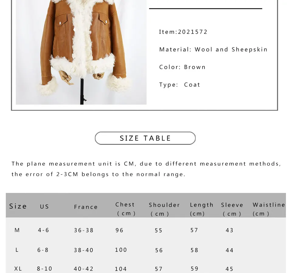 Woman Real Wool Leather Coat Winter Sheepskin Fur Locomotive Jacket Double Faced Fur Jacket Fashion Warm Shearing Fur Outerwear Down Coats