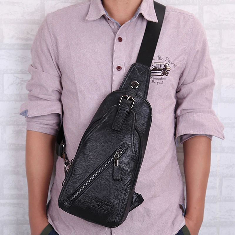 Trend Genuine Cow Leather Men's Chest Packs Messenger Shoulder Bag Men Handbag Little Bag Korean Fashion Style Soft Leather