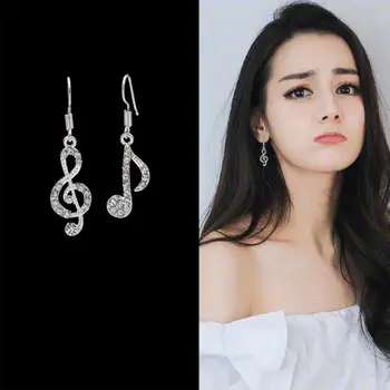 

Stylish Design Pendant Earrings Fashionable Rhinestones Asymmetrical Notes Earrings Treble Clef Eighth Note Earrings