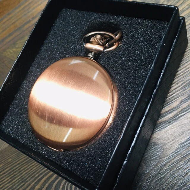 Rose Gold Set Box Ретро черный модный серебряный Гладкий стимпанк кварцевые карманные часы из нержавеющей стали кулон 30 см цепочка - Цвет: Rose Gold Set Box