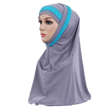 

Hijab Scarf Femme Musulman Soft Forehead Cross Double Color Joint Islamic Headscarf Muslim Women's Fashion Applique Shawls Wraps