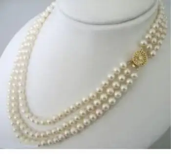 

triple strands 7-8mm south sea round white pearl necklace 17"-19"