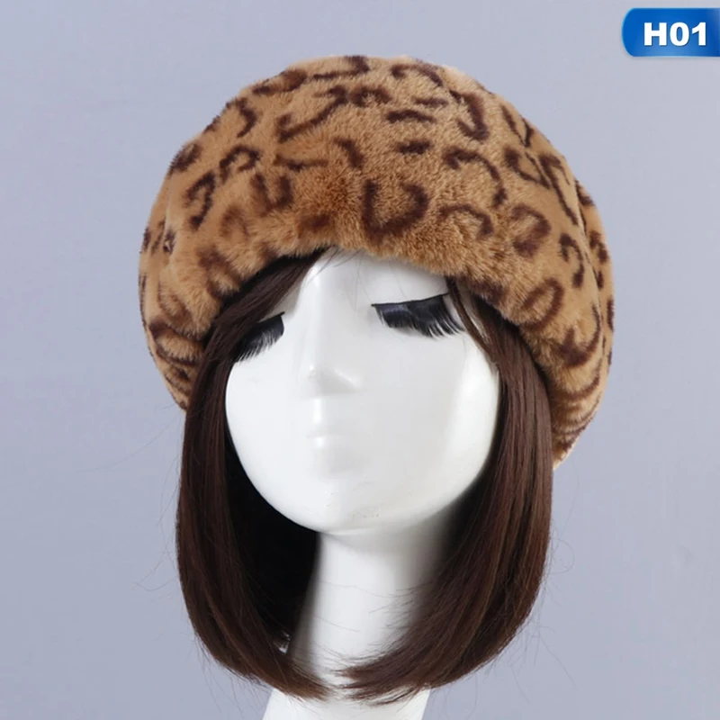 Женская кепка с козырьком из искусственного меха, модная Повседневная зимняя теплая удобная шапка с леопардовым принтом, женская короткая плюшевая шапка - Цвет: H01