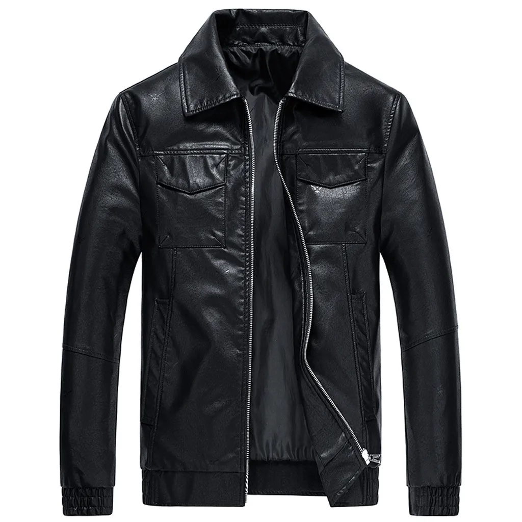 Мужская кожаная куртка кожаная курка мужская jaqueta de couro masculino осенне-зимняя однотонная кожаная куртка с длинными рукавами#3