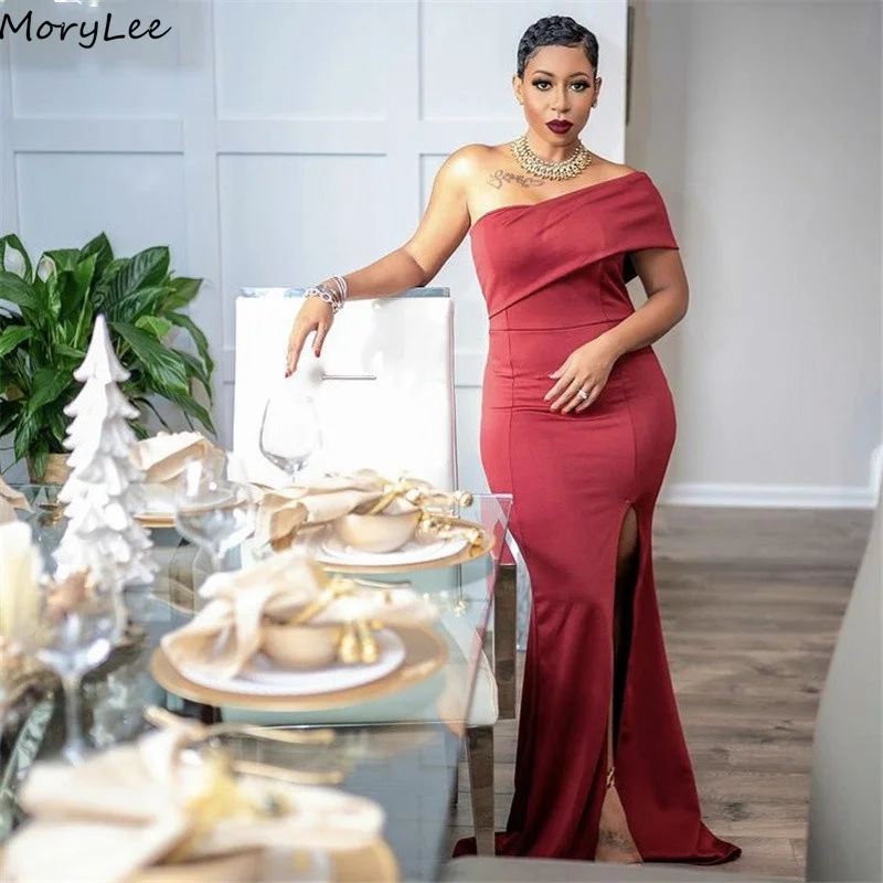 

Bridesmaid Dresses One Shoulder Satin Sweep Train Side Slit Bridesmaid Dresses Wedding Party Bridemaid Gowns With Zipper