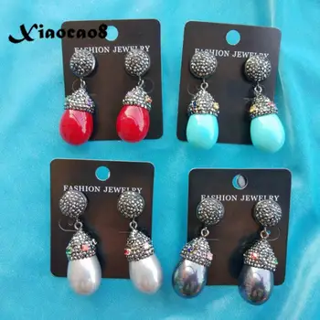 

Wholesale Earrings Fashion Jewelry Women Shell Pearl Water Drop Earrings for Women Black Rhinestone Statement Earrings Brincos
