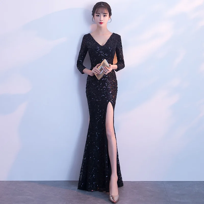 Vestido De Festa Avondjurk 2020 Nieuwe Banket Nobele Elegante Sexy Fishtail Show Dunne Rok Vrouwen Herfst Waardige Sfeer