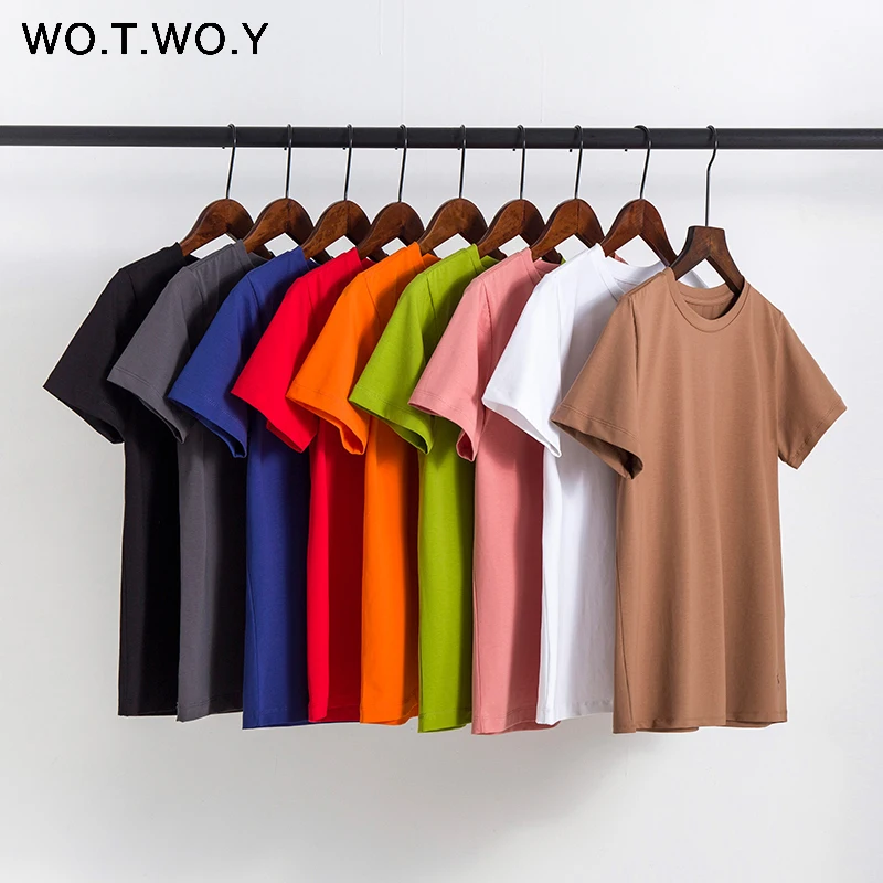 WOTWOY 2020 новые высококачественные футболки 9 цветов женские повседневные