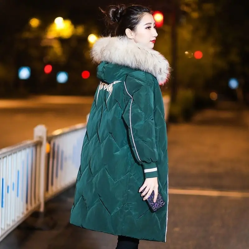 

Down Jacket Women 2019 Winter Ultra Light Duck Down Warm Letter Female Down Coat Female Stripe Outwear Villus