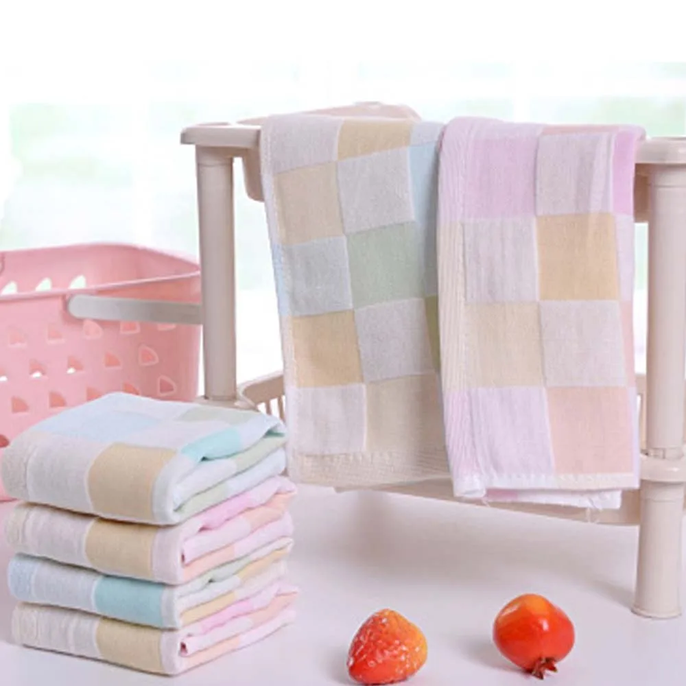 Hand Face Daily Use Cotton Gauze Square Towels Plaid Handkerchief Towels 