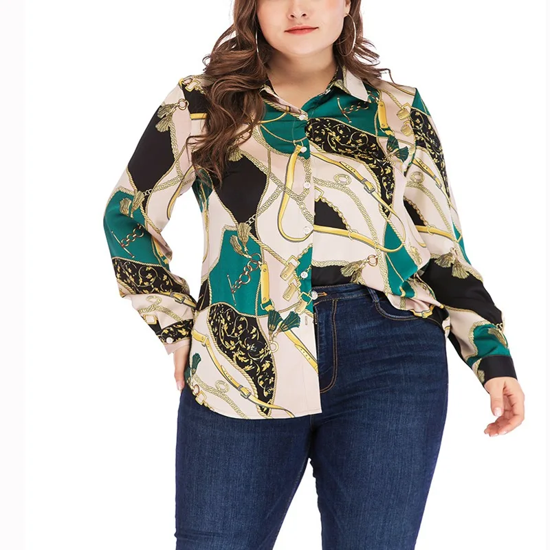 

Autumn new product large size 5XL 6XL 7XL 8XL 9XL printing fashion long-sleeved cardigan women's shirt shirt bust 145CM