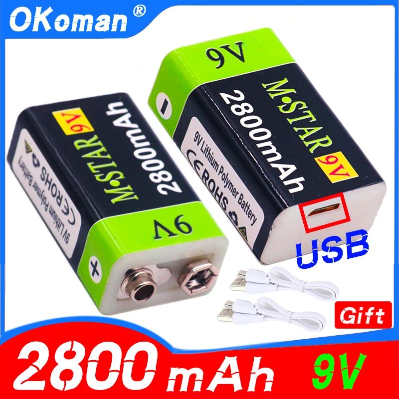 Высокая Ёмкость USB Батарея 9V 2800 мА/ч Перезаряжаемые Li Ion литиевая для игрушка