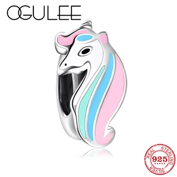 

Beautiful Enamel unicorn Authentic 925 Sterling Silver Silicone Stopper Beads Jewelry making Fit Original Pandora Charm Bracelet