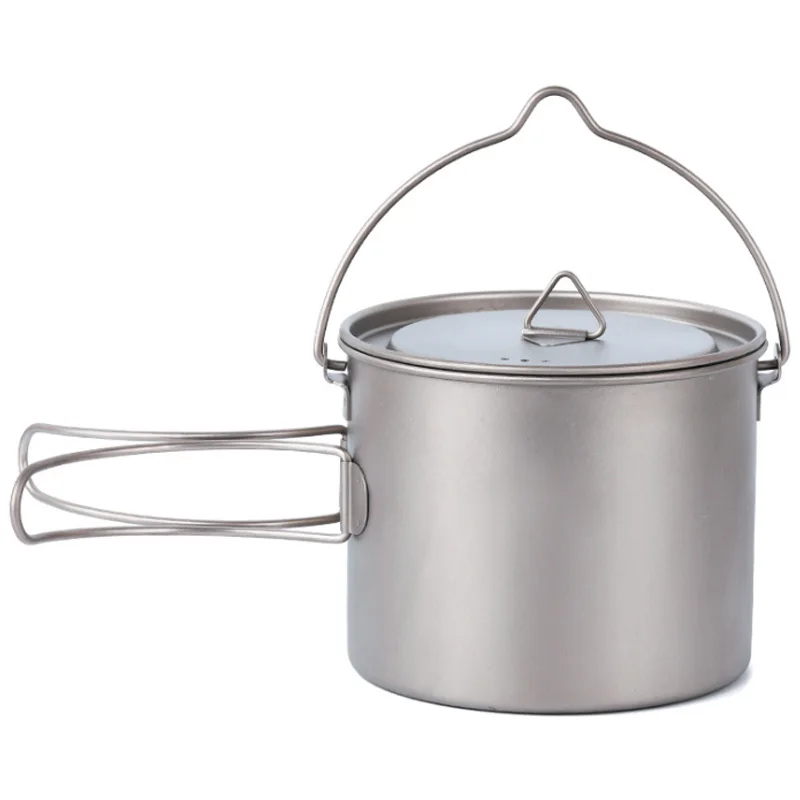 ABZB-1100Ml, чистый титановый горшок, титановая чашка для воды, кружка с крышкой и складной ручкой, Открытый походный горшок для приготовления пищи, горшки для пикника