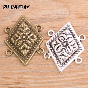 

PULCHRITUDE 6pcs 31*43mm New Product Two Color Zinc Alloy Square Flower Porous Connectors Jewelry Making DIY Handmade Craft