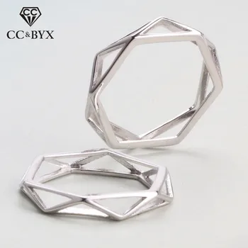

CC Silver Rings For Women And Men Creative Lovers Jewelry Stereoscopic 3D Design Cool Six Star Rhombus Double Couple Ring CC1593