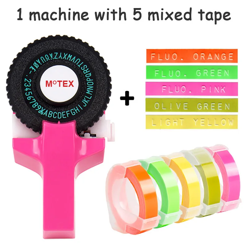Розовый цвет MoTex E101 принтер мини DIY Ручная Совместимость для dymo 3D тиснение ручная лента ручная машинка надпись машина - Цвет: machine add 5 mixed