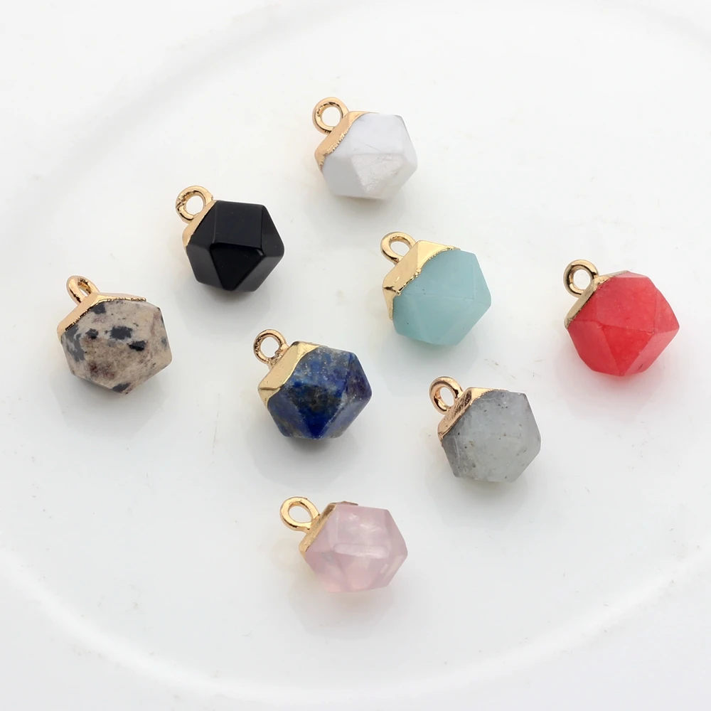 10mm 6pcs/lot High Quality  Copper Irregular Faceted Round Shape Natural Stone Charms For DIY Earrings Making Accessories