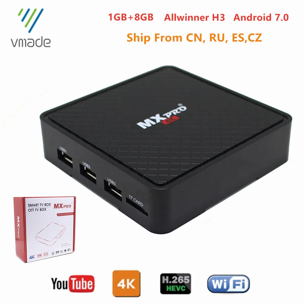 

Android TV Box Allwinner-H3 Android 7.0 Media Player Support YouTube Netflix account 1GB 8GB H.265 Android 4K smart set top box