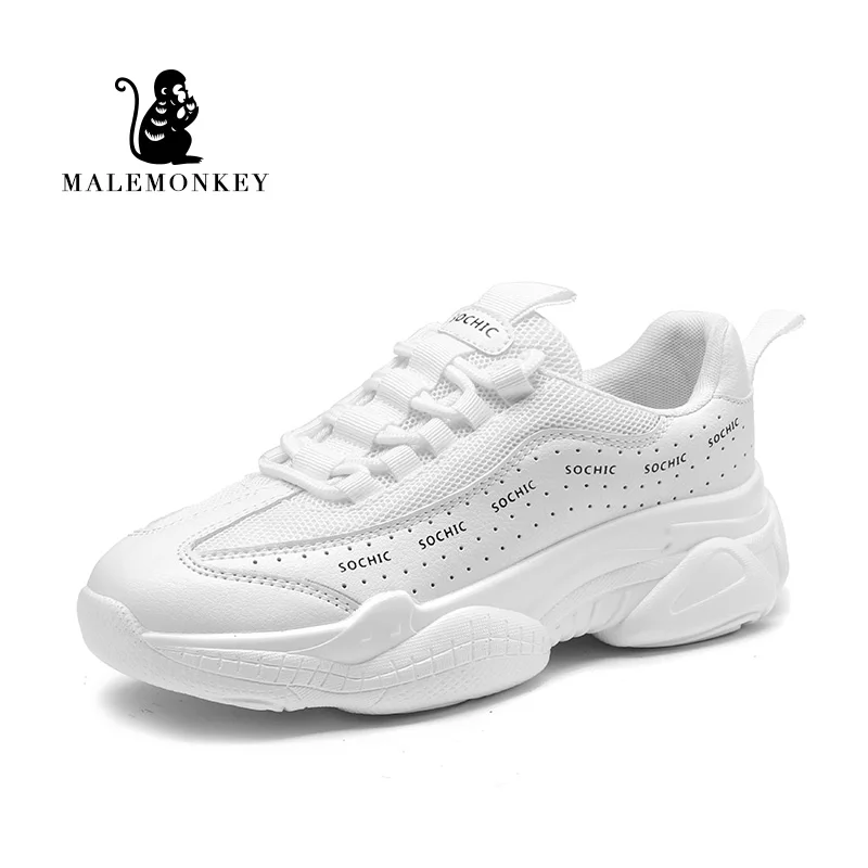 White Новинка года; женские кроссовки на массивном каблуке; модная удобная и дышащая обувь на платформе со шнуровкой; zapatillas mujer - Цвет: White