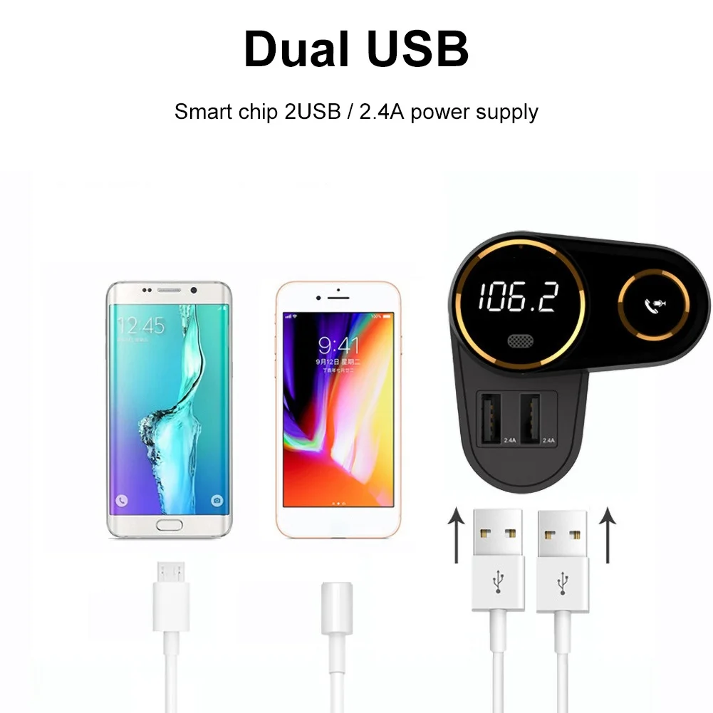 Автомобильный Bluetooth fm-передатчик, беспроводная гарнитура, аудио приемник, авто MP3 плеер 4.8A, двойное USB быстрое зарядное устройство, автомобильные аксессуары
