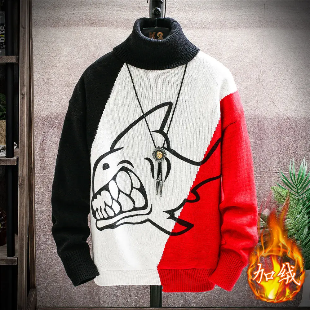 

Autumn and winter Korean style youth students high collar Pullover Sweater for men's loose and plush knitted bottoming shirt