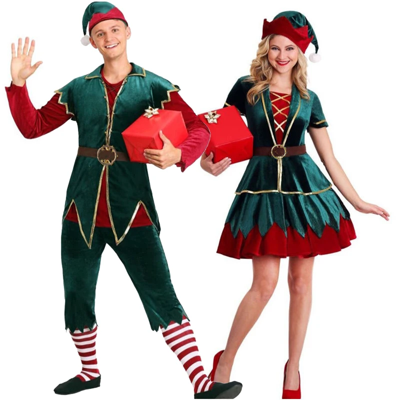 Couple Holiday Helper Santa Claus Elf Costume Velvet Christmas Jolly couple-holiday-helper-santa-claus-elf-costume-velvet-christmas-jolly