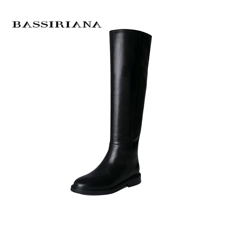 BASSIRIANA 2019 новые женские сапоги кожаные зимние теплые черные плоские европейский