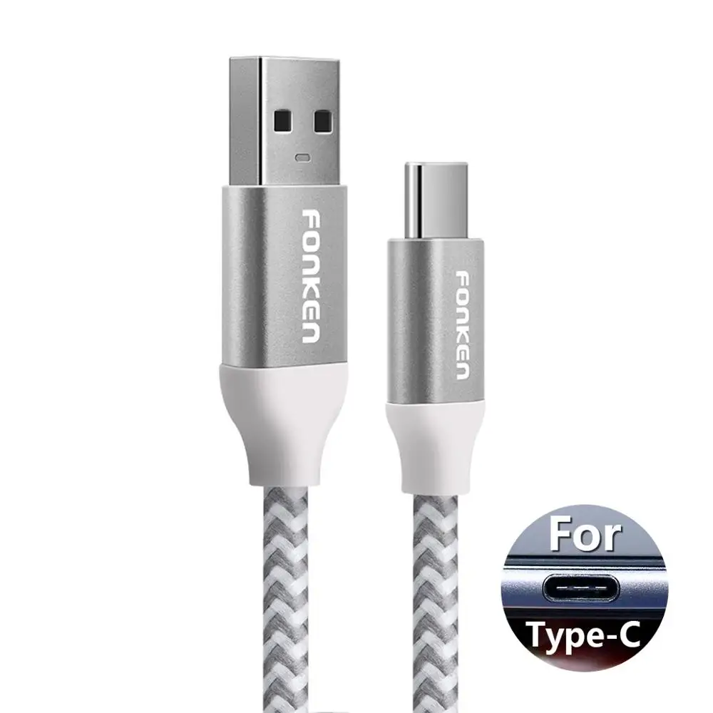 FONKEN type C USB кабель Быстрая зарядка для телефона зарядный шнур быстрое зарядное устройство 3 м 2 м 1 м Tipo C 3A Android Мобильный нейлоновый провод для передачи данных - Цвет: White Type C Cable