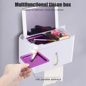 

Toilet Paper Holder with Ashtray Waterproof Punch-free Bathroom Wall Mounted Roll Paper Tube Storage Box Tray Tissue Box Shelf