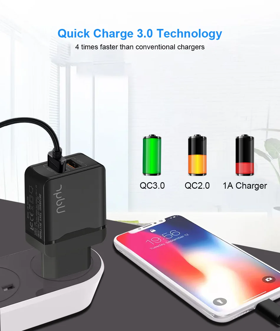 Udyr Quick Charge 3,0 28W QC 3,0 адаптер зарядного устройства с двойным USB EU вилка Дорожное настенное зарядное устройство для мобильного телефона для iPhone 11 samsung Xiaomi