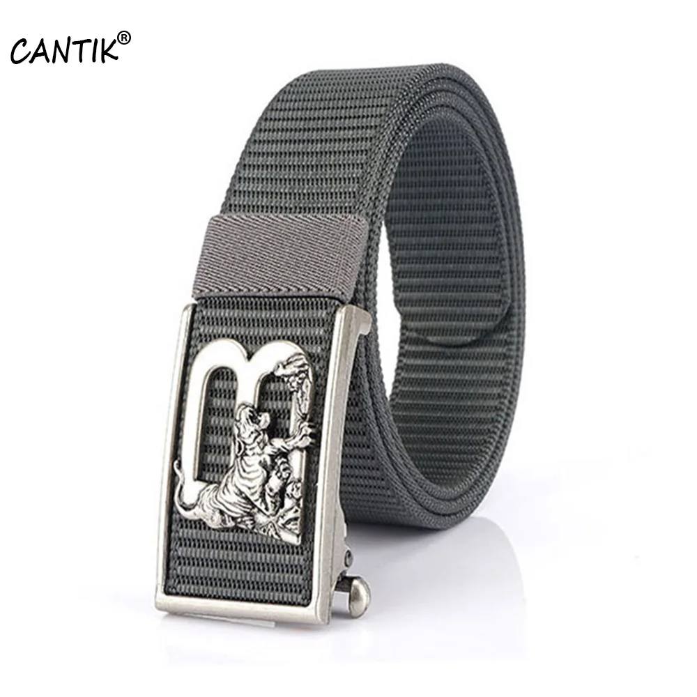 CANTIK Unique Tiger & B Letter Automatic Buckle Canvas Belt Quality Nylon Material Belts Men Accessories Freeshipping CBCA226