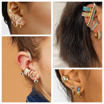 

MLING Vintage Gold Alloy Crystal Earrings Fashion Eye Cross Flower Geometric Stud Earrings for Women