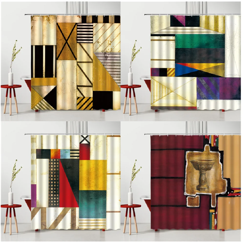 

Геометрическая старомодная душевая занавеска в ретро стиле, креативная Водонепроницаемая кухонная занавеска, украшение для ванны из полиэстера