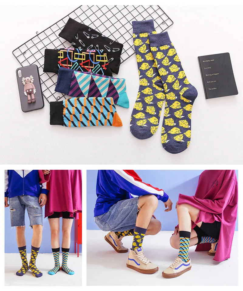 Скейтборд Chaussette Homme, Модные цветные женские носки с язычком, в европейском и американском стиле, в стиле хип-хоп, забавные носки Meias, Size36-42