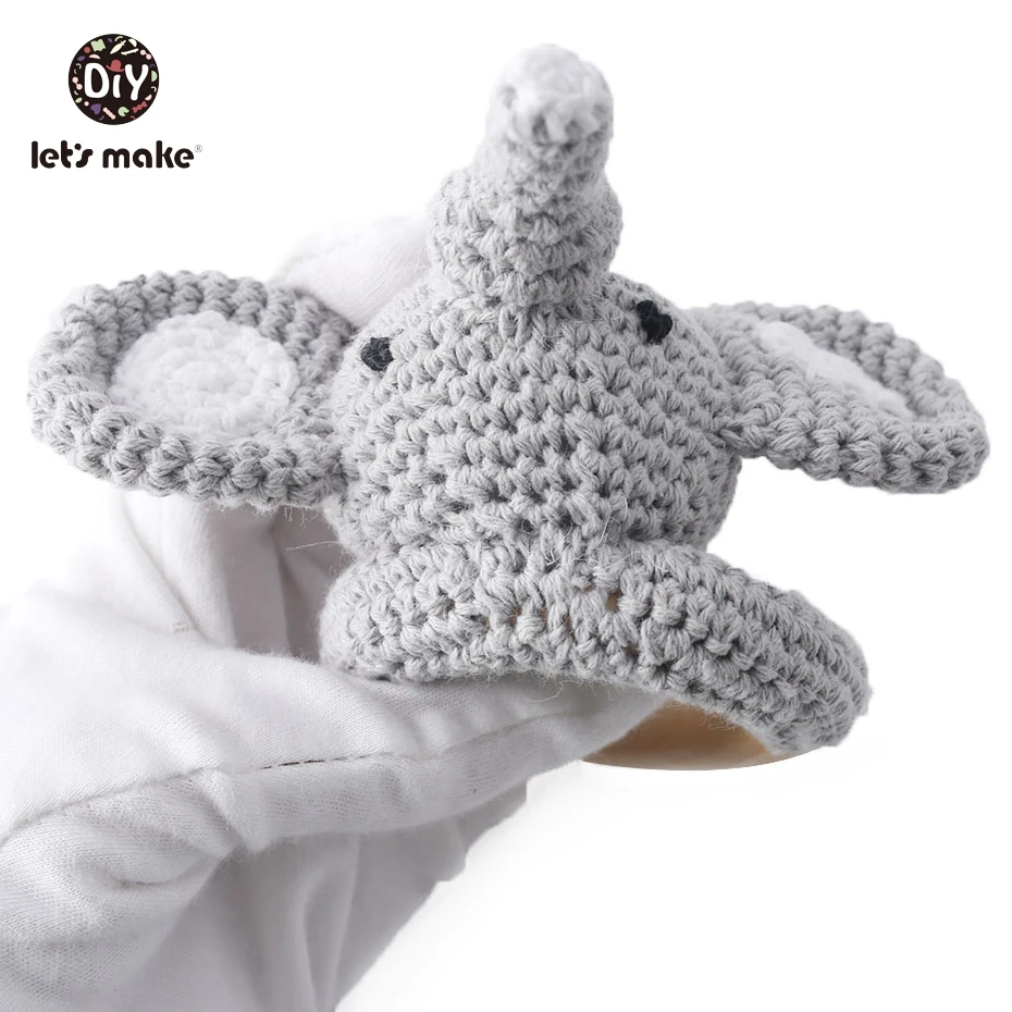 Baby Toys 1pc Wooden Teether Crochet Pattern Rattle Elephant Bell Toy Newborn Amigurumi Teether Knitted Rattles 3
