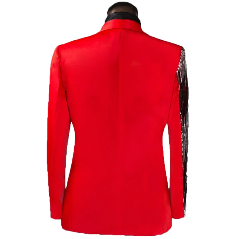 Sequin Bling Glitter Blazers Single Breasted Stage Costumes for Singers Mens Hip Hop Style Red Black Suit Jacket Shawl Collar