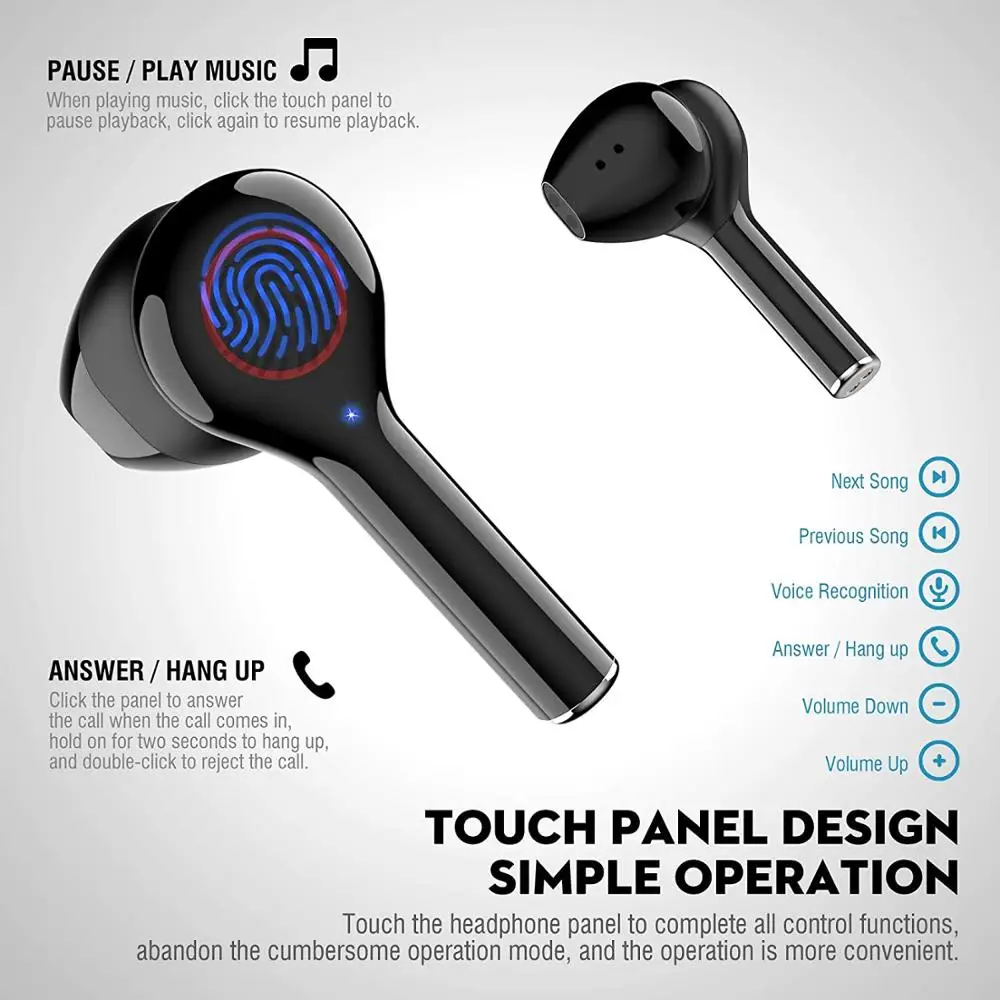 TWS Bluetooth 5 0 Earphones with Microphone Touch Control Wireless Headphone Headset Sports Waterproof Music Earbuds For Phone