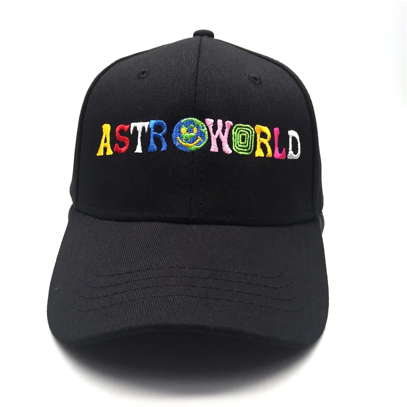 Новая стильная бейсбольная кепка с изображением Трэвиса Скотта astroworld с вышитыми буквами в стиле хип-хоп, мужская и женская кепка - Цвет: Черный