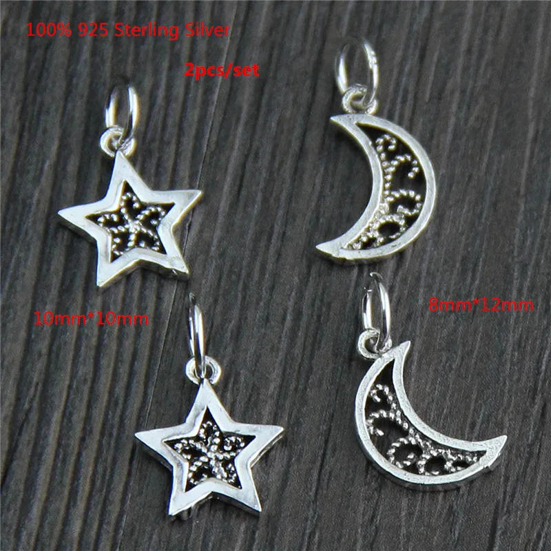 

100% 925 Sterling Silver DIY Jewelry Findings Moon and Star Pendant Charms Accessories Women Bracelet Accessories Jewelry Making