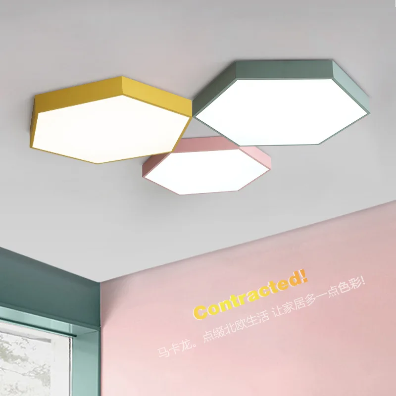 

Modern Minimalist Ceiling Northern European-Style Creative Living Room Ceiling Lamp Hexagonal Color Macarons Bedroom LED Lamp