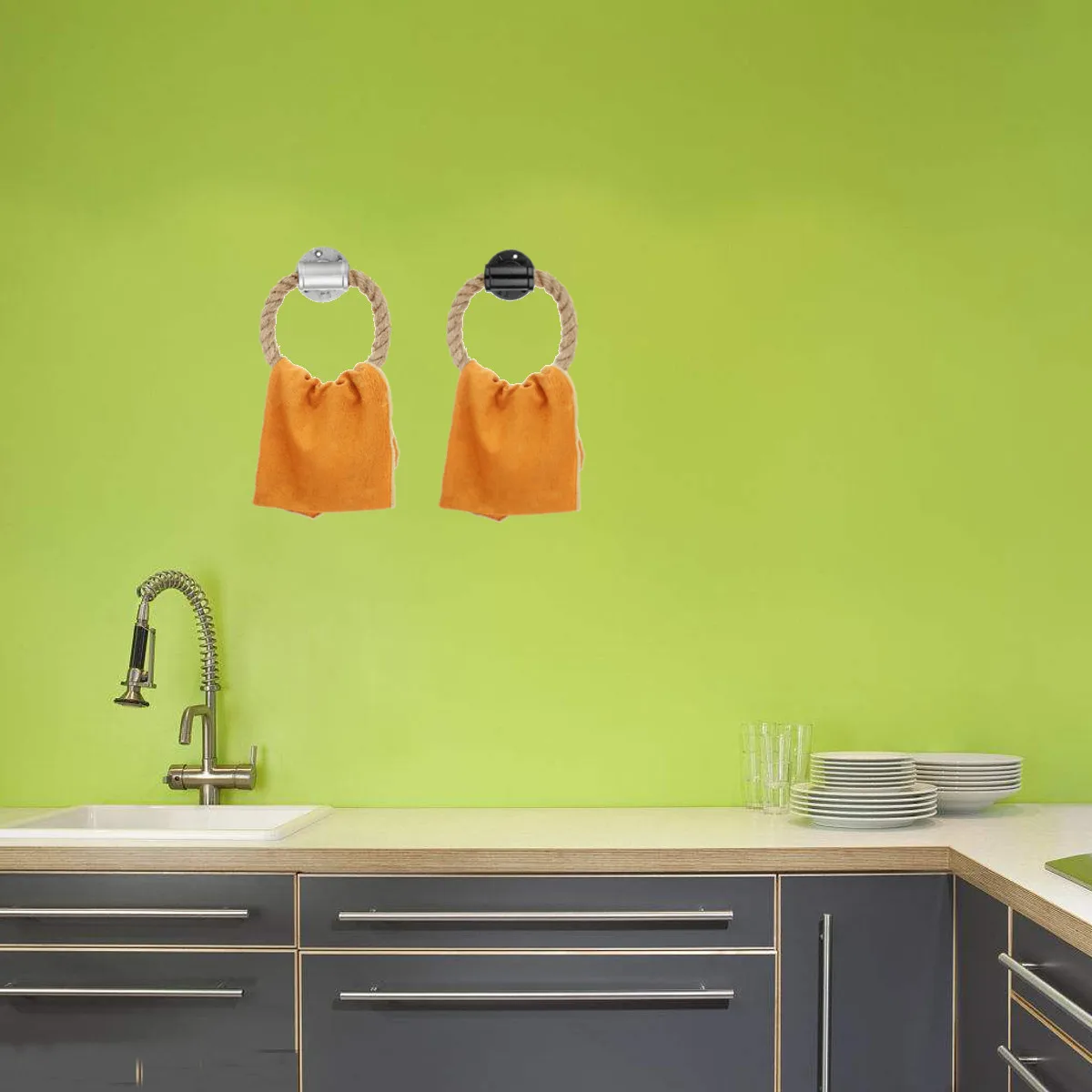 2 colors Towel Rack Ring Wall Mount Industrial Style Towel Holder Iron Pipe Hemp Rope Bathroom Toilet Home Hotels Decoration
