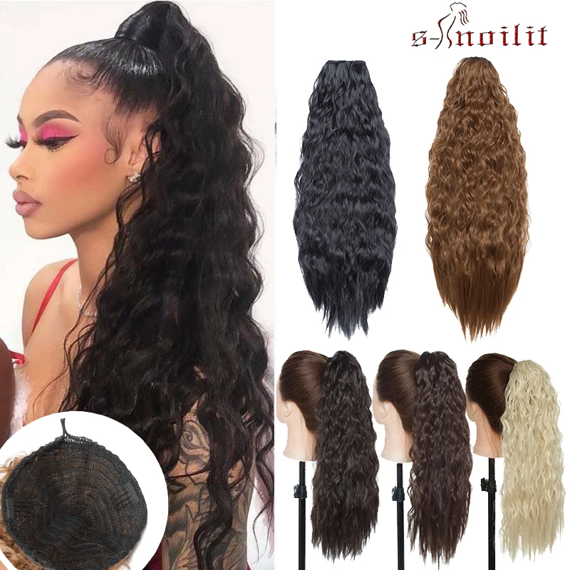 Snoilite Corn Wave Clip In Ponytail Drawstring Ponytail Synthetic