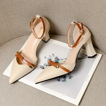 

2020 new women's shoes sexy casual ladies sandals party wedding shallow mouth pointed bow high heel sandals fashion ankle strap