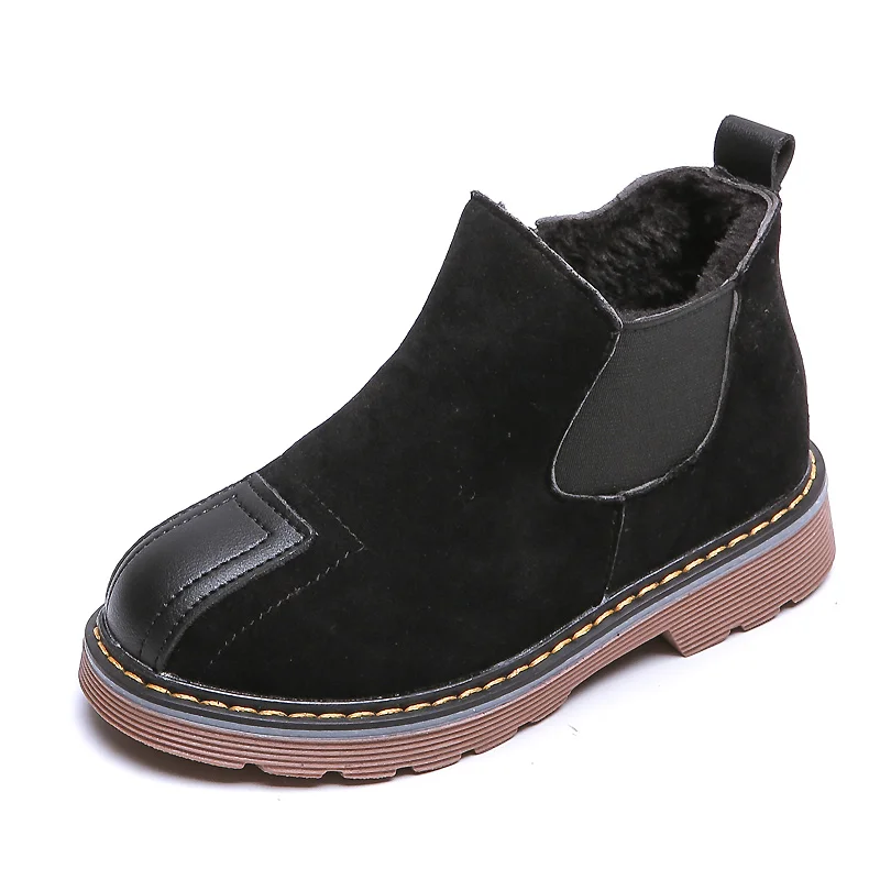 SH059Black Детские зимние ботинки; зимняя плюшевая теплая обувь для девочек; Модные Ботинки martin подходящего цвета для мальчиков; нескользящая кожаная обувь; ботильоны; SH059 - Цвет: SH059Black