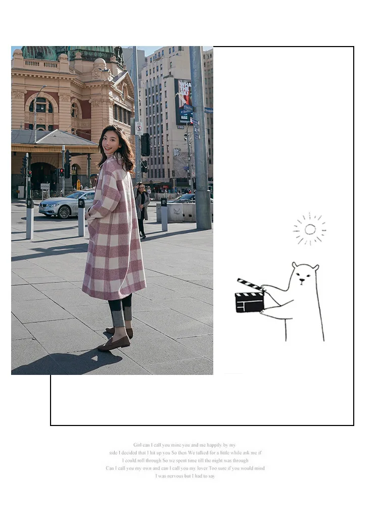 Шерстяное пальто в клетку для фотосессии, женское осеннее и зимнее,, стиль, средней длины, свободное, для студентов, Хепберн, ветровка, шерстяное, Jac