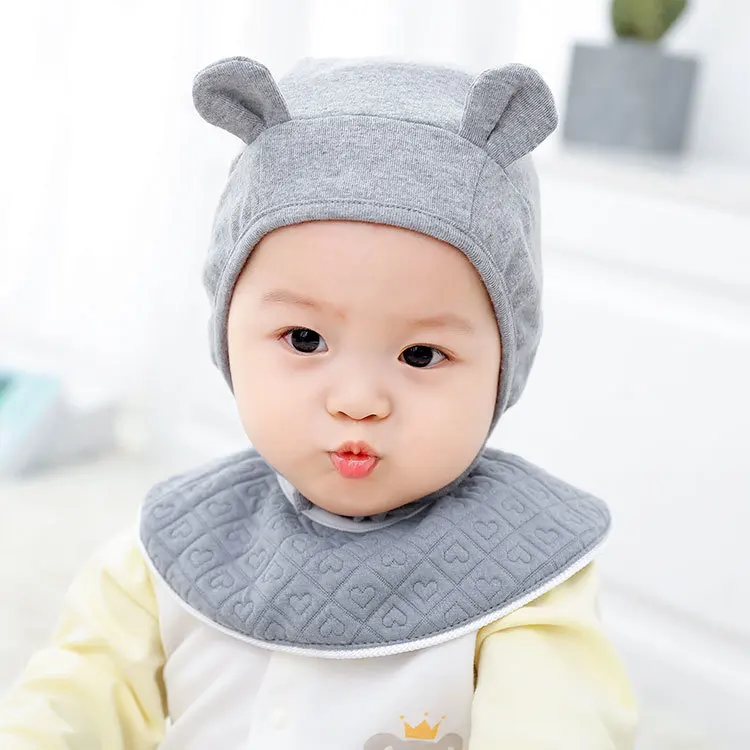 WARMOM Newbown Baby Hat Kawaii Cat Ears Hat Lace Saliva Towel Soft Cotton Baby Stuff Candy Color Baby Hat Maternal Infant Supply